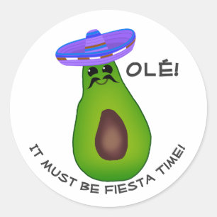 Adesivo Redondo Avocado Man and Sombrero Classic Round Sticker