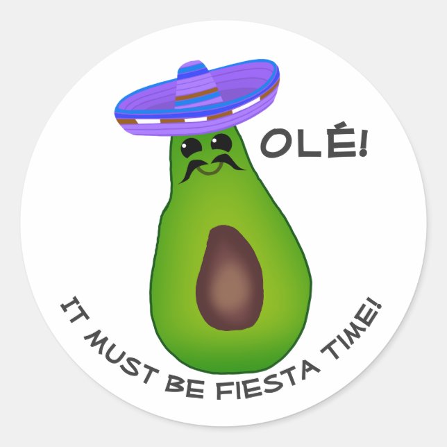 Adesivo Redondo Avocado Man and Sombrero Classic Round Sticker (Frente)