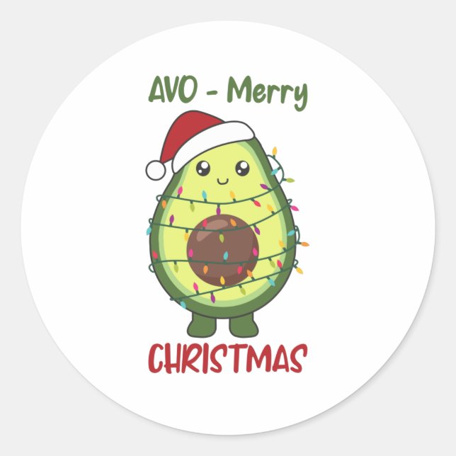 Adesivo Redondo Avocado para o Natal Luzes Engraçadas (Frente)