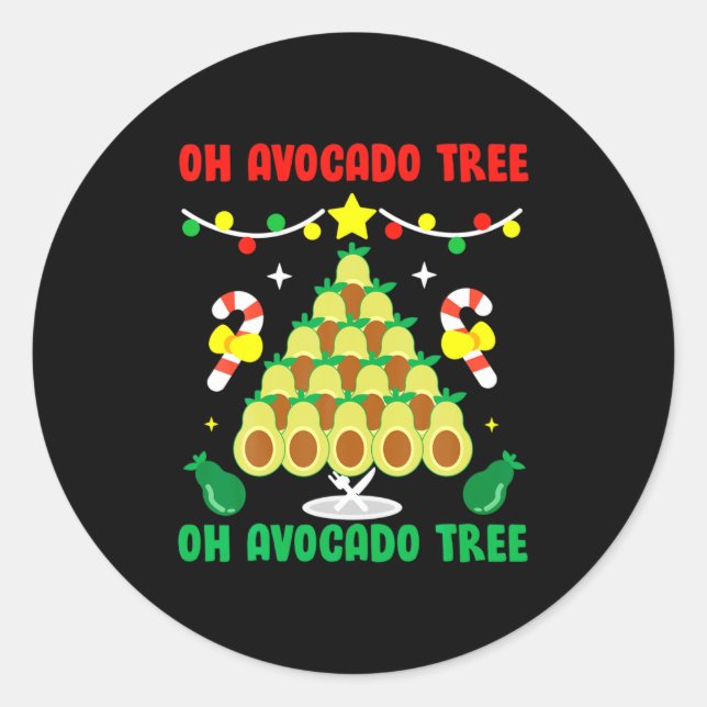 Adesivo Redondo Avocado Tree Funny Food Vegan Christmas Gift  (Frente)