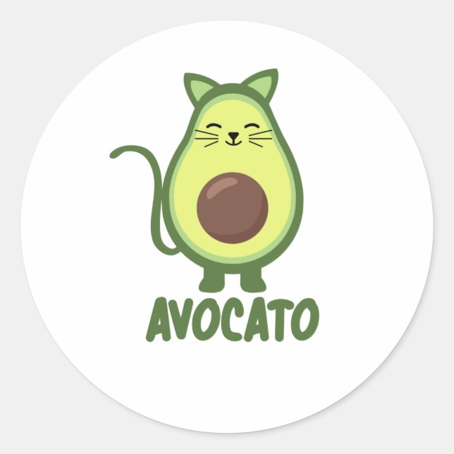 Adesivo Redondo Avocato Avocado Cat Engraçada Comida Verde (Frente)