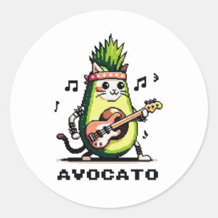 Adesivo Redondo Avocato Bhelps - Punk Cat Avocado Pixel Art