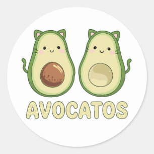 Adesivo Redondo Avocatos Kawaii Cat & Avocado