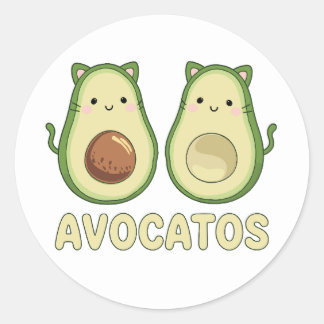 Adesivo Redondo Avocatos Kawaii Cat & Avocado