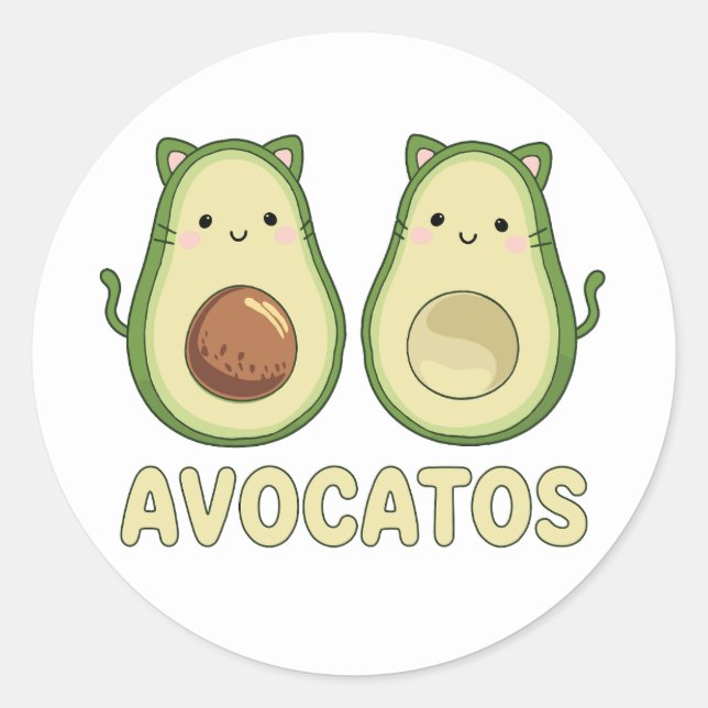 Adesivo Redondo Avocatos Kawaii Cat & Avocado (Frente)