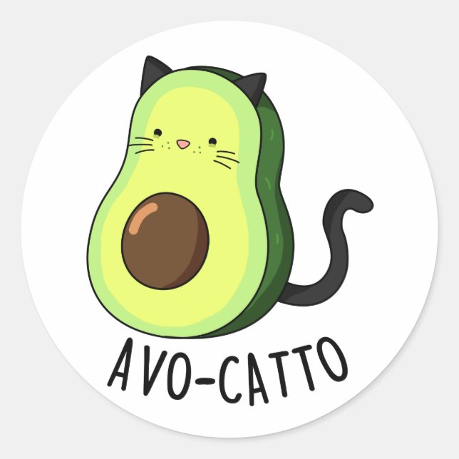 Adesivo Redondo Avocatto Funny Avocado Cat Pun (Frente)