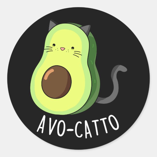 Adesivo Redondo Avocatto Funny Avocado Cat Pun Dark BG (Frente)