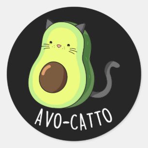 Adesivo Redondo Avocatto Funny Avocado Cat Pun Dark BG