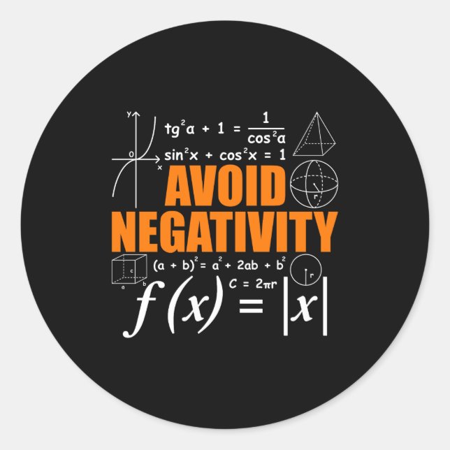 Adesivo Redondo Avoid Negativity Funny Math Mathematician Teacher  (Frente)