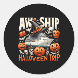 Adesivo Redondo Aw Navio Halloween Trip Feliz Halloween Spooky Pum