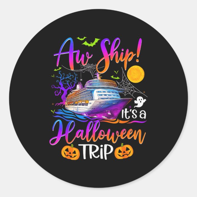 Adesivo Redondo Aw Ship Halloween Family Cruise Crew Family Vacati (Frente)