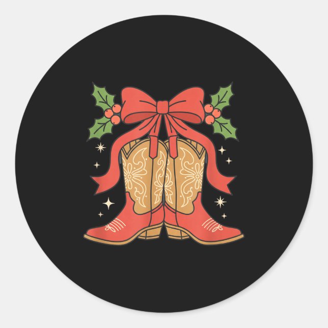Adesivo Redondo Awareness Cowboy Boots Christmas Breast Cancer Sup (Frente)