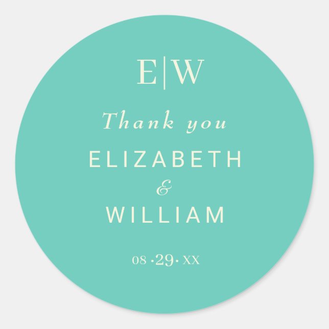 Adesivo Redondo Awe Aquático Simples Elegante com Casamento Monogr (Frente)