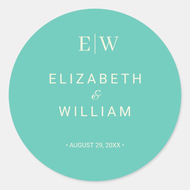 Adesivo Redondo Awe Aquático Simples Elegante com Casamento Monogr (Frente)