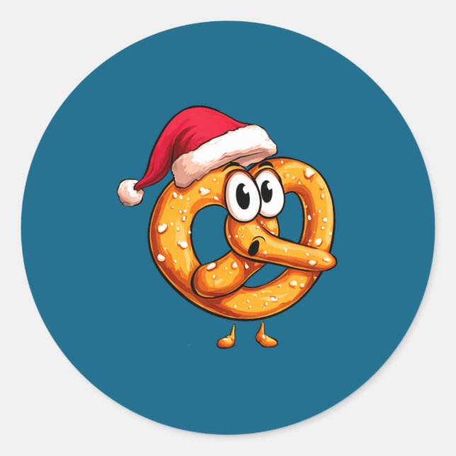 Adesivo Redondo Awesome Festive Pretzel With Santa Claus Hat Costu (Frente)