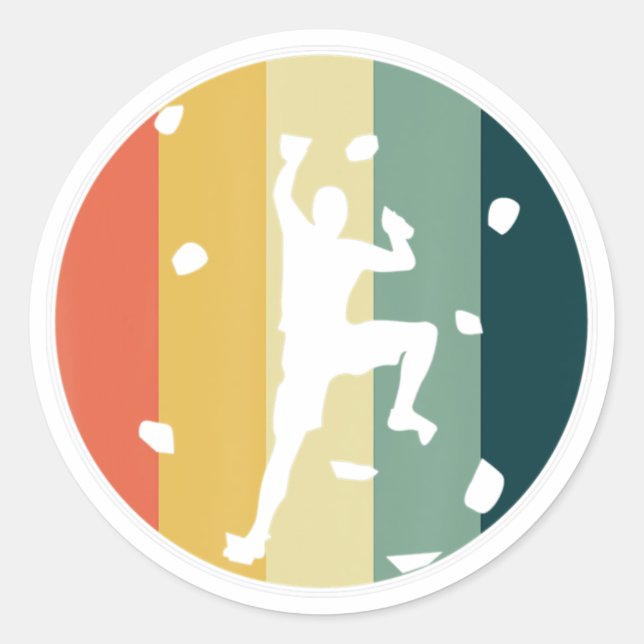 Adesivo Redondo Awesome Retro Wall Climber Rock Mountain Climbing  (Frente)