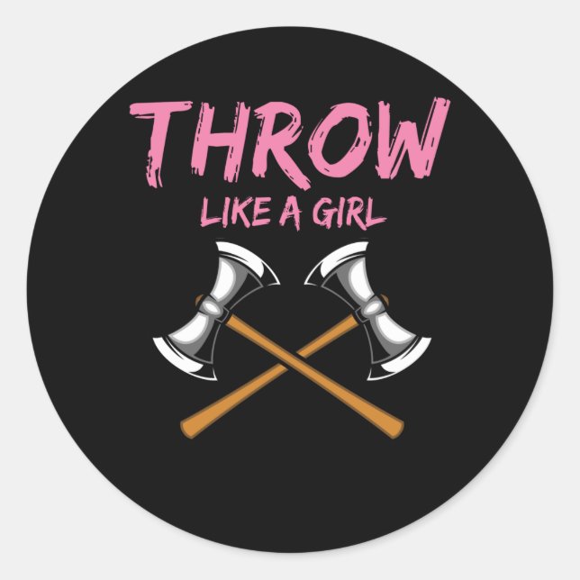 Adesivo Redondo Ax Thrower Girl Woodworking Ax Thorning (Frente)