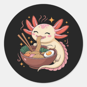 Adesivo Redondo Axolote Adorável Come Macarrão Ramen