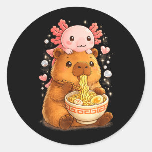 Adesivo Redondo Axolote Engraçado Anime Kawaii e Capivara