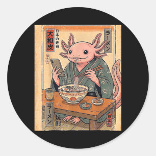Adesivo Redondo Axolote Engraçado Comendo Ramen Presentes Japonese