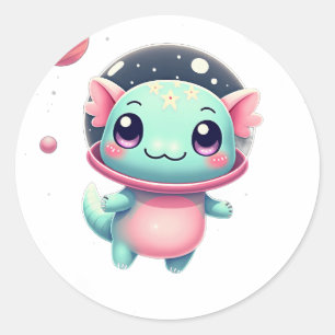 Adesivo Redondo Axolote Espacial Galáctico Gato Kawaii Nebulosa Có