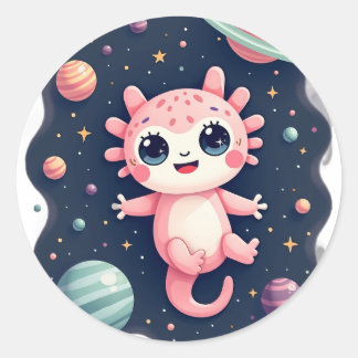 Adesivo Redondo Axolote Galáctico Espaço Cósmico Kawaii - Espaço F