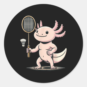 Adesivo Redondo Axolote Jogador de Badminton Esporte de Peteca 