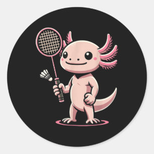 Adesivo Redondo Axolote Jogando Badminton Jogador Peteca Esporte