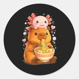 Adesivo Redondo Axolote macarrão anime kawaii engraçado e capivara