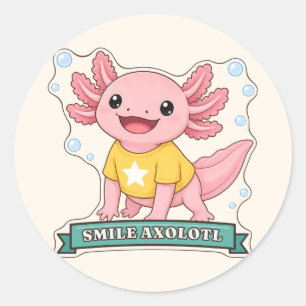 Adesivo Redondo Axolote Sorridente Axolote Feliz Rosa Trocadilho