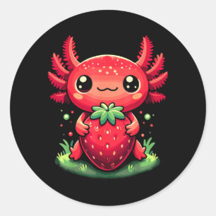 Adesivo Redondo Axolotes Fofa Morango Verão Fruta Amante Kawaii