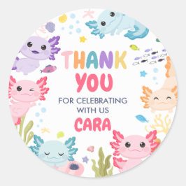 Adesivo Redondo Axolotl Alotl Festa de aniversário Diversão