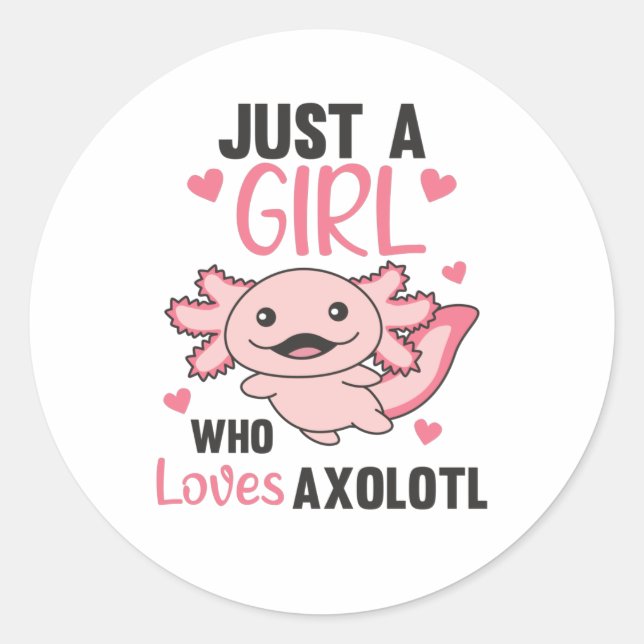 Adesivo Redondo Axolotl Amém Animais Doce Para Meninas Rosa (Frente)