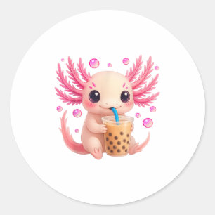 Adesivo Redondo Axolotl Bubble Boba Tea Anime Cute Kawaii Teen Gir