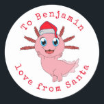 Adesivo Redondo Axolotl Childs Name Love from Papai noel Christmas<br><div class="desc">Axolotl Childs Nomeia Amor Do Natal Dos Papais noeis. Personalize o texto de acordo com as suas necessidades.</div>