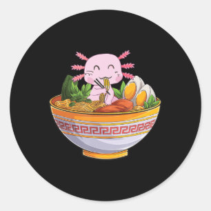 Adesivo Redondo Axolotl Comendo Ramen Noodles Kawaii Anime Gift Gi