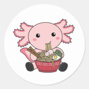 Adesivo Redondo Axolotl Comida Ramen Comida Japonês Kawaii Animais