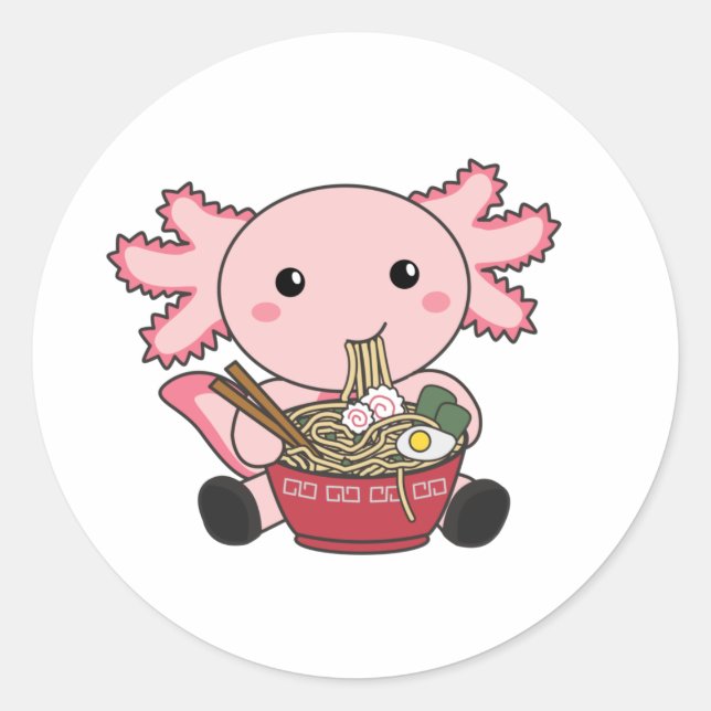 Adesivo Redondo Axolotl Comida Ramen Comida Japonês Kawaii Animais (Frente)