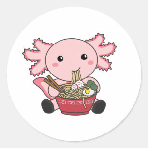 Adesivo Redondo Axolotl Comida Ramen Comida Japonês Kawaii Animais