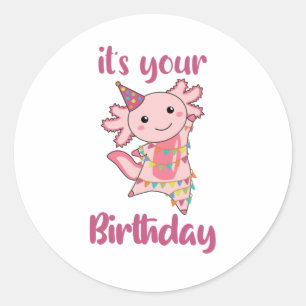 Adesivo Redondo Axolotl Deseja Feliz Aniversário Para Você Axolo