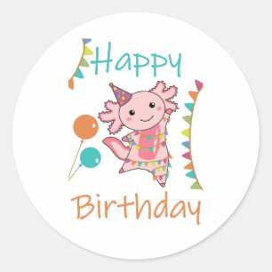 Adesivo Redondo Axolotl Deseja Feliz Aniversário Para Você Axolo