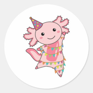 Adesivo Redondo Axolotl Deseja Feliz Aniversário Para Você Axolotl