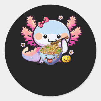 Adesivo Redondo Axolotl Eating Ramen Noodle Anime Kawaii Japonês