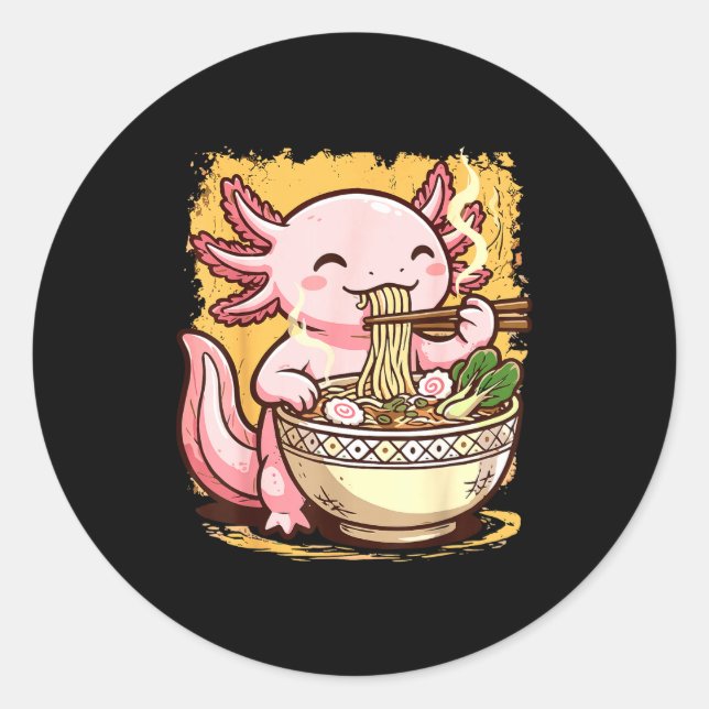 Adesivo Redondo Axolotl Eating Ramen Noodles  (Frente)