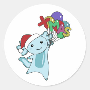 Adesivo Redondo Axolotl Felry Natal Animais de inverno Axolotl