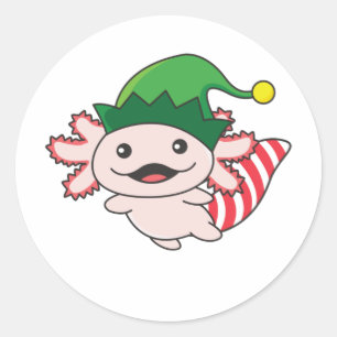 Adesivo Redondo Axolotl Felry Natal Elf Axolotl Clássico