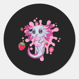 Adesivo Redondo Axolotl Girl Strawberry Milk Shake Kawaii Japonês