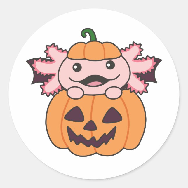 Adesivo Redondo Axolotl Halloween Pumpkin Bat Costume (Frente)
