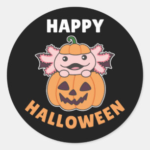 Adesivo Redondo Axolotl Happy Halloween Pumpkin Bat Costume