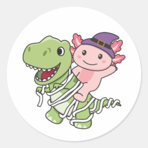 Adesivo Redondo Axolotl Happy Halloween T-rex Mummy Costume